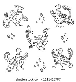 drawing a set of birds , hand-drawn vector illustration