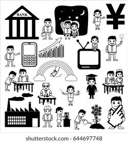 Drawing Set of Business and Communication Cartoon Concepts