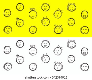 Drawing set of cartoon different emotions