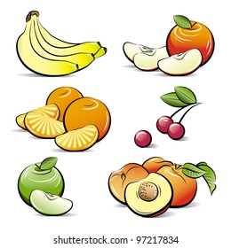 Drawing set of different color fruits. Vector illustration
