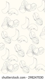 drawing set, hazelnut , walnut, peanut,on a beige background