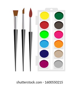 Drawing set. Paints and brushes. Vector art