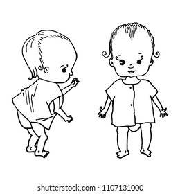 drawing a set of pictures of toddlers kids , sketch of a hand-drawn vector illustration