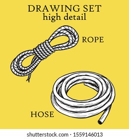 Drawing Set. Rope and Hope. High Detail Construction Concept, Sketch and Vintage style. - Vector