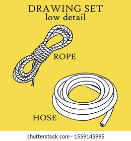 Drawing Set. Rope and Hope. Low Detail Construction Concept, Sketch and Vintage style. - Vector