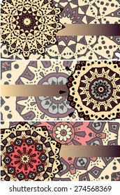 Drawing of set of three ethnic cards with mandalas