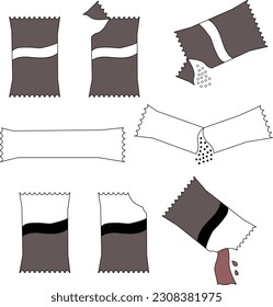 A drawing set of torn snack wrapper.