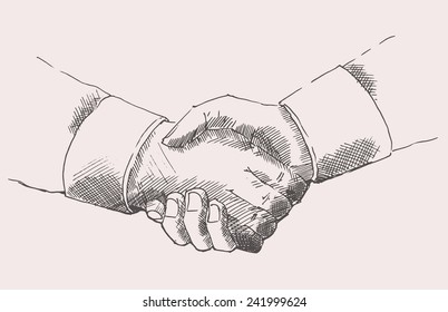 Drawing shake hands, partnership, hand drawn vector illustration, sketch