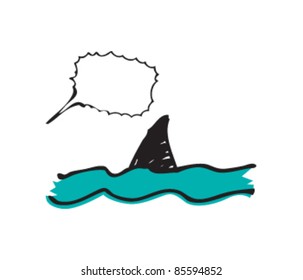 drawing of a shark fin with speech bubble