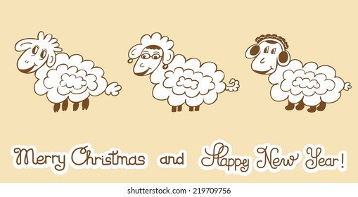 Drawing sheeps - symbol of the New Year 2015 