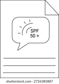 Zeichnung des Bogens mit gebogenen Ecklinien und sonnenförmigen Chat Blase mit SPF 50 innen