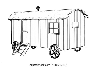 Drawing of shepherds hut - hand sketch of living car