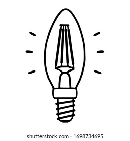 dibujo de una bombilla brillante sobre un fondo blanco. Objeto aislado. Estilo de garabatos para bebés 
