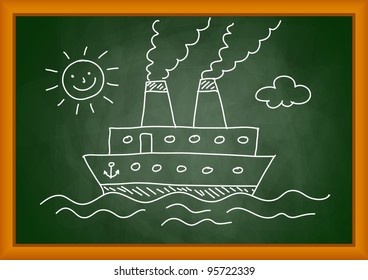 Drawing of ship on blackboard