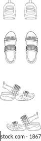 Drawing shoes top, back, front, right, left view. 