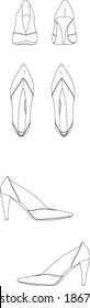 Drawing shoes top, back, front, right, left view. 