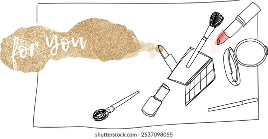 um desenho mostrando um conjunto de cosméticos - ilustração vetorial