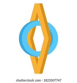 Die Zeichnung zeigt einen blauen Ring in einem orangefarbenen Rhombus. Die Zeichnung kann als Logo oder Symbol.