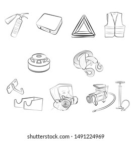 The Drawing Shows Fire Equipment (fire Extinguisher, Cabinet, Sleeve, First Aid Kit, Shovel, Hook, Sandbox, Detector, Bucket, Shield, Self-rescuer, Warning Triangle, Fire Alarm, Bracket). 