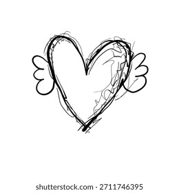 A drawing shows a heart shape with wings. The design has simple lines and looks creative. It may express joy or playfulness. The image is minimal and fun.