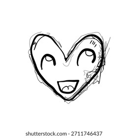 Un dibujo muestra un corazón con una cara sonriente y ojos grandes. Las líneas son simples y audaces. Este dibujo transmite una sensación de alegría y alegría.