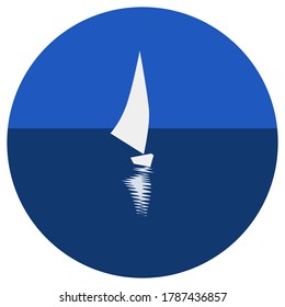 The drawing shows a sailing boat floating on the sea.
