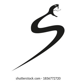 The drawing shows a snake with its mouth open and its tongue hanging out. The 
silhouette of the snake is drawn in the shape of the letter S.