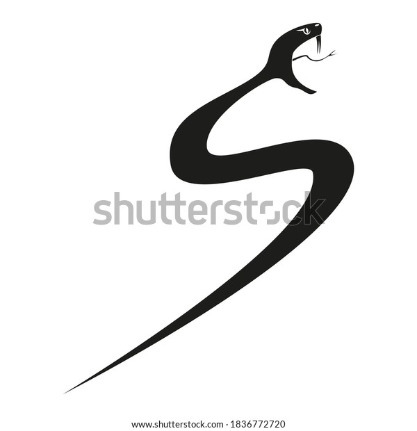 The drawing shows a snake with its mouth open
and its tongue hanging out. The 
silhouette of the snake is drawn
in the shape of the letter
S.
