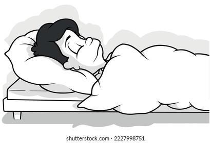 Dibujo de un niño enfermo en cama - Ilustración de caricatura aislada en fondo blanco, vector