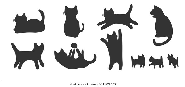 drawing silhouette cats set / cat shadow in many position