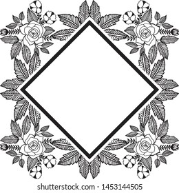 Drawing silhouette flower and leaf, ornament various cards. Vector
