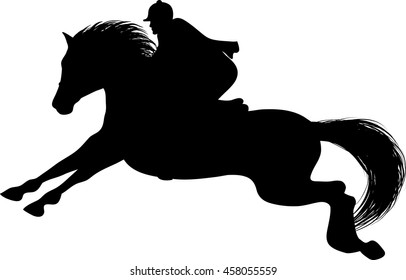 Drawing of the silhouette of the jockey on horseback, horse jumps