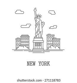 Drawing silhouette New York City, America usa flat drawing, Vector illustration