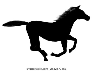 Drawing the silhouette of running horse. Vector illustration