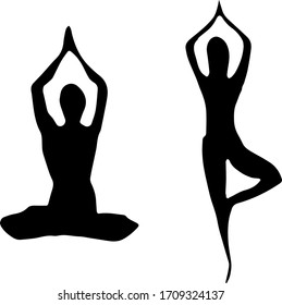 Drawing Silhouettes Black Yoga Positions Illustration Stock Vector ...