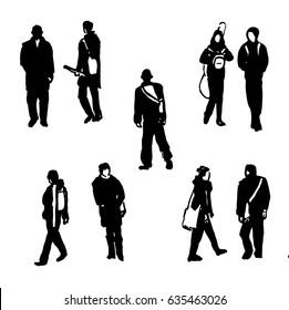 drawing silhouettes of human figures graphic black ink sketch hand-drawn vector illustration