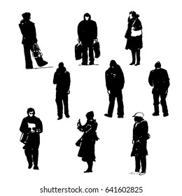 drawing silhouettes of human figures graphic black ink sketch hand-drawn vector illustration