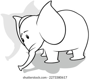 Drawing of a Simple Elephant Standing on the Ground from Side View - Cartoon Illustration Isolated on White Background, Vector