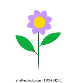 drawing a simple purple flower with 2 green leaves.
