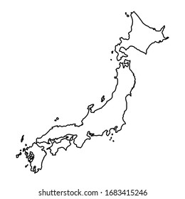 Drawing simple style vector line illustration of the map of Japan isolated on white background