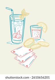 Drawing in simple and stylized lines of a tropical drink.