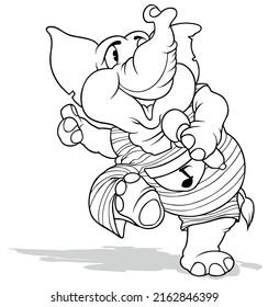 Drawing of a Singing Elephant with a Microphone - Cartoon Illustration Isolated on White Background, Vector