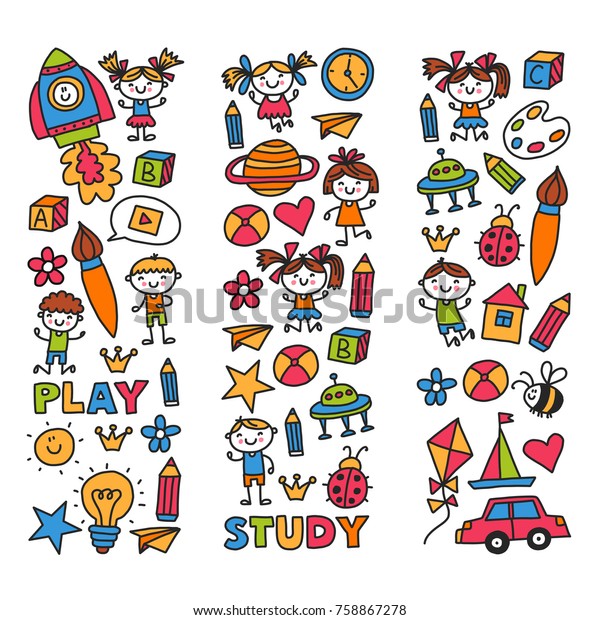 Drawing Singing Exploration Sport Kindergarten Preschool Stock Vector