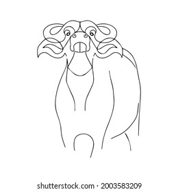Drawing a single or continuous line of a bull. Vector illustration. Silhouette of a bull, buffalo in a modern style. Domestic cattle. Tattoo sketch. Coloring animal.