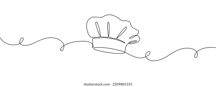 Drawing of a single continuous line of a chef's hat .  Symbol of cafe , cooking in a simple one line style.  Vector editable illustration

