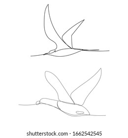 drawing of a single continuous line of seagulls flying