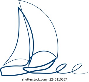 Zeichnen in einzeiligen Clipart-Kunst mit Segel-Boot-Symbol auf transparentem Hintergrund