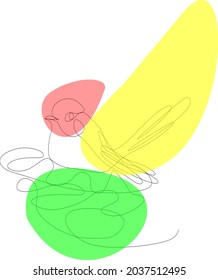 Drawing with a single line.A bright drawing of a bird in a nest with a single line.