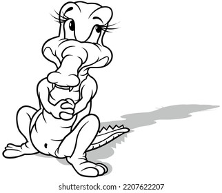 Zeichnung eines sitzenden Krokodils von vorne - Cartoon-Illustration einzeln auf weißem Hintergrund, Vektorgrafik