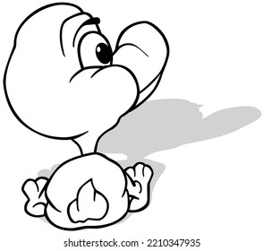 Drawing of a Sitting Duckling from Rear View - Cartoon Illustration Isolated on White Background, Vector